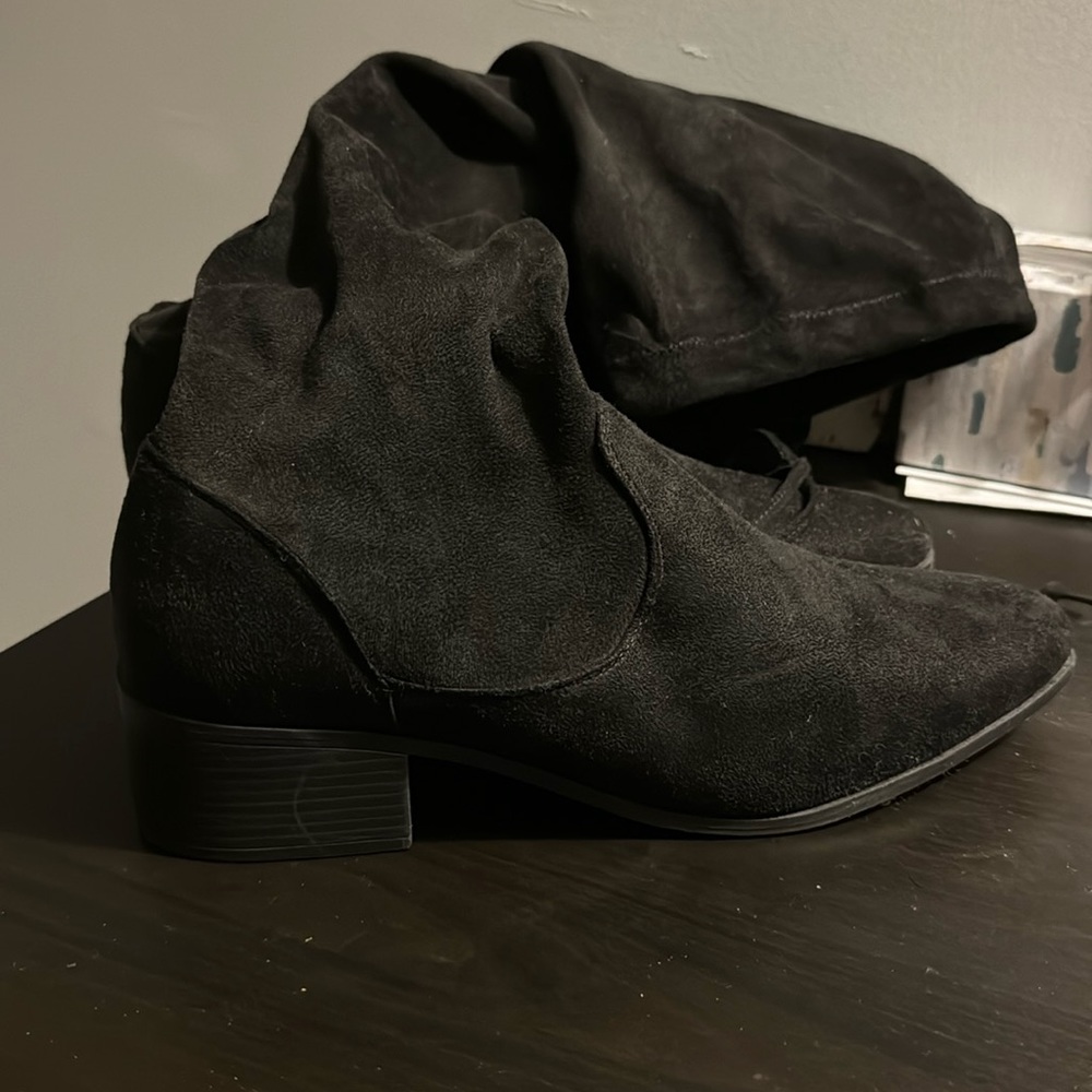 Black knee high suede boots